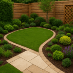 مقاول حدائق بالكويت تتميز بمساحات خضراء أنيقة مع ممرات حجرية مرتبة ونباتات زينة ملونة تمنح المكان لمسة طبيعية هادئة.